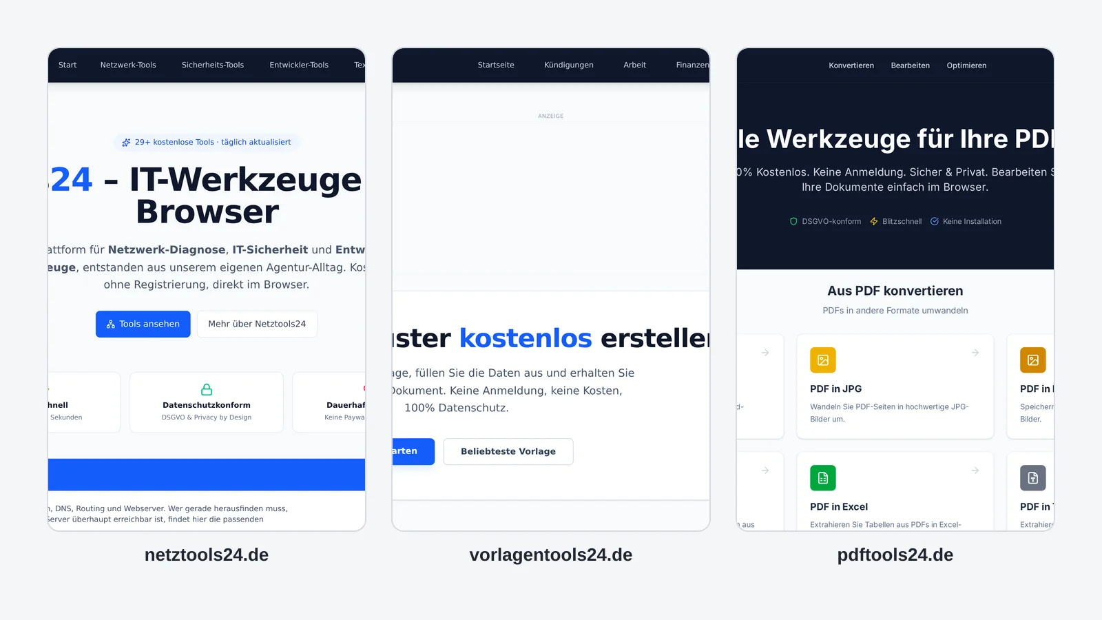 Tools24: netztools24.de, vorlagentools24.de, pdftools24.de